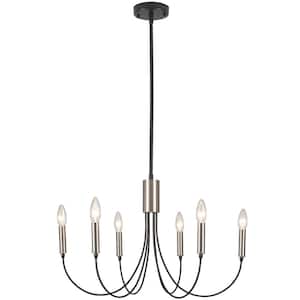 Hook 6 Light Black/Silver Classic Candle Style Chandelier for Kitchen Island Dining Room Living Room Foyer