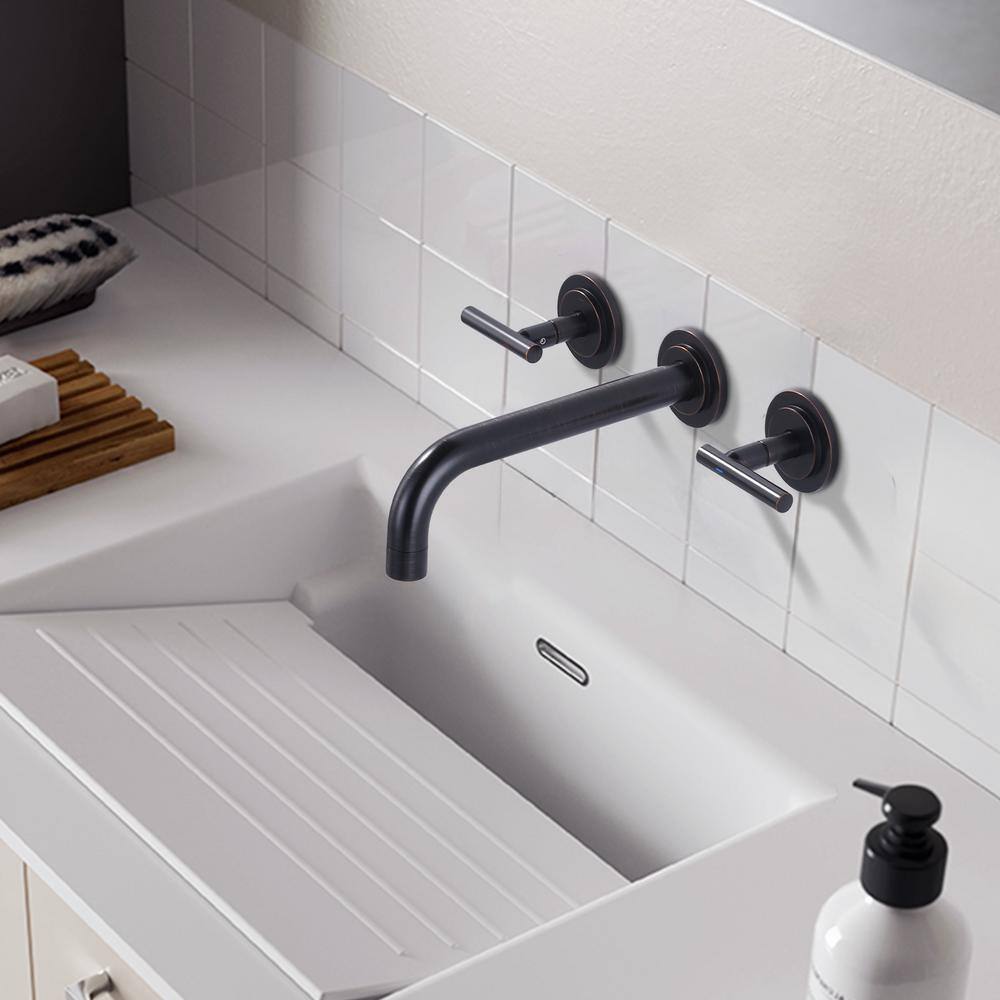 Oil Rubbed Bronze Double Handle Wall Mounted Bathroom Faucet
