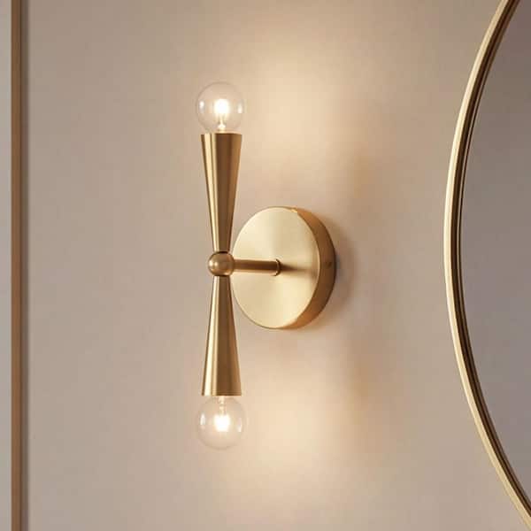 Meridian 4.75 in. W x 10 in. H 2-Light Natural Brass Contemporary Wall Sconce