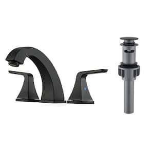 Modern 8 in. Widespread Double Handle 360° Swivel Spout Bathroom Faucet w/Drain Kit Included in Matte Black