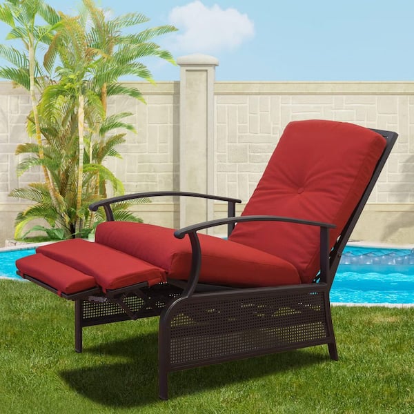 BANSA ROSE Outdoor Adjustable Metal Patio Recliner with Comfortable 100%  Olefin Red Cushion ZJLYVN11253 - The Home Depot
