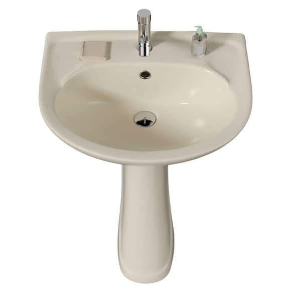 21" W x 18.5" D Pedestal Sink Novelty Pedestal Bathroom Sink Combo in Bone Vitreous China With Single Faucet Hole