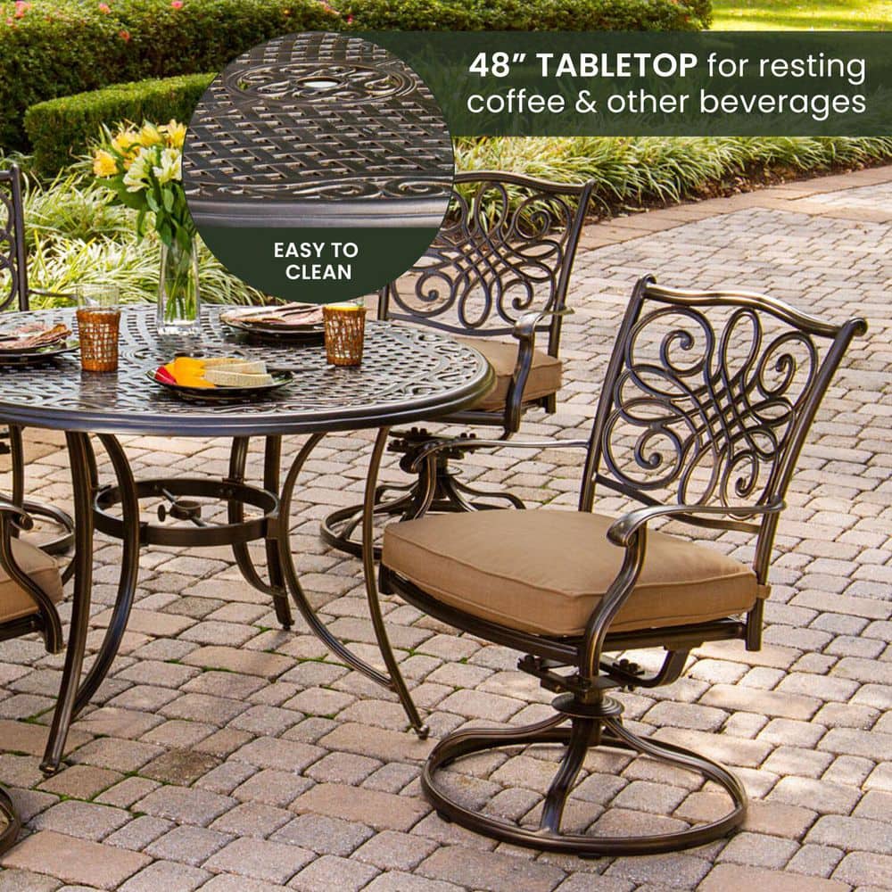 Traditions 5-Piece Tan Aluminum Patio Dining Set with Cushions