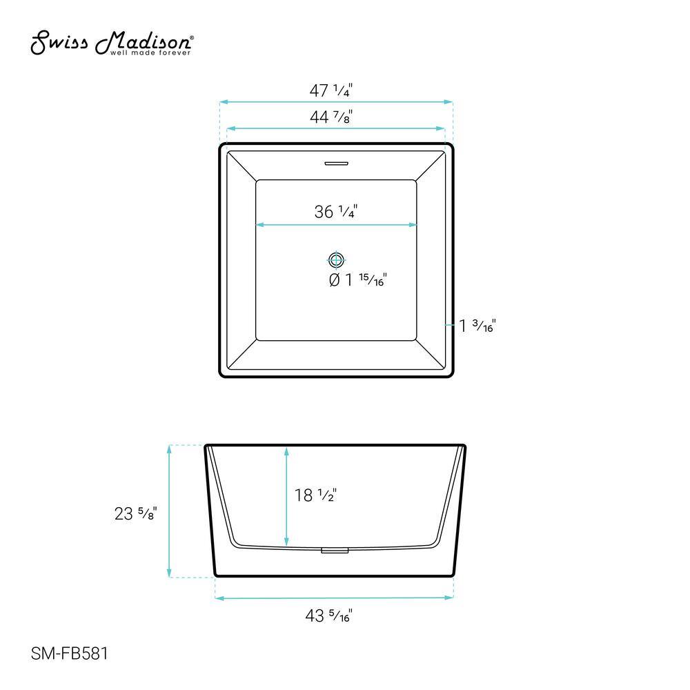 Voltaire 47" White Acrylic Square Freestanding Bathtub