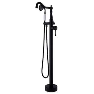 Retro Single-Handle Brass Freestanding Tub Faucet with Classic Hand Shower in Matte Black