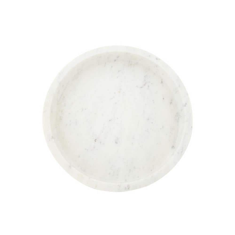 Elegant 12" Round White Marble Serving Tray with Raised Edge