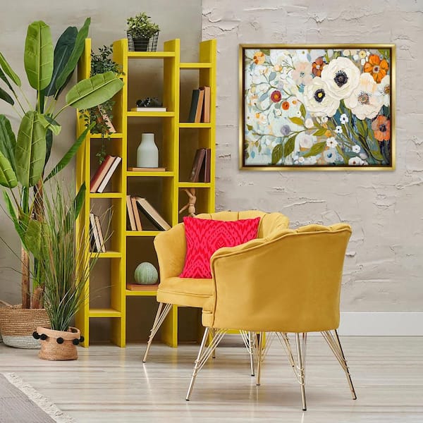 Blooming Round Flowers Arrangement by Franklyn Gregory Gold Floater Frame Abstract Graphic Art Print 25 in. x 31 in.