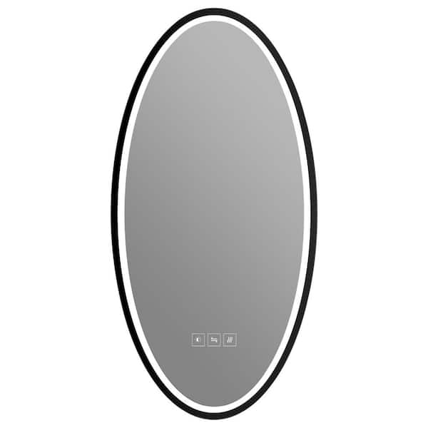 18 in. W x 35 in. H Large Oval Frameless Anti-Fog LED Light Dimmable Wall Bathroom Vanity Mirror in Silver