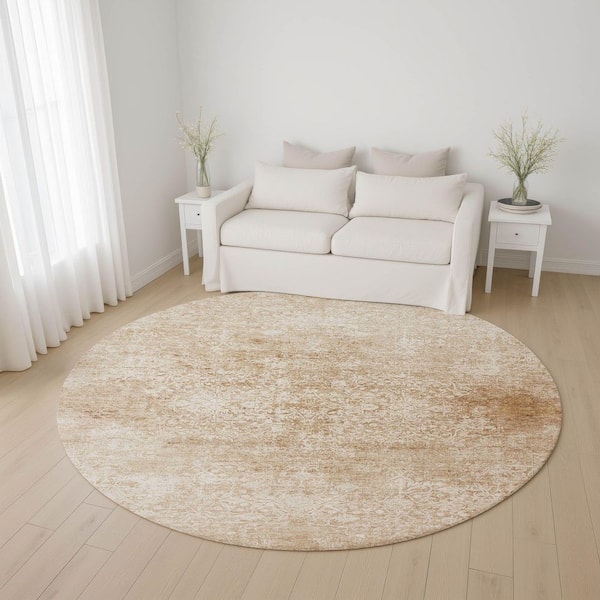 Mayfield Premium Machine Washable Abstract AMF1763 Coral 8 ft. x 8 ft. Round Rug