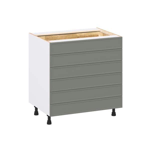 Fairview 33 in. W x 24 in. D x 34.5 in. H Assembled Slim Shaker Drawer Base Kitchen Cabinet in Moss Green with 6-Drawers