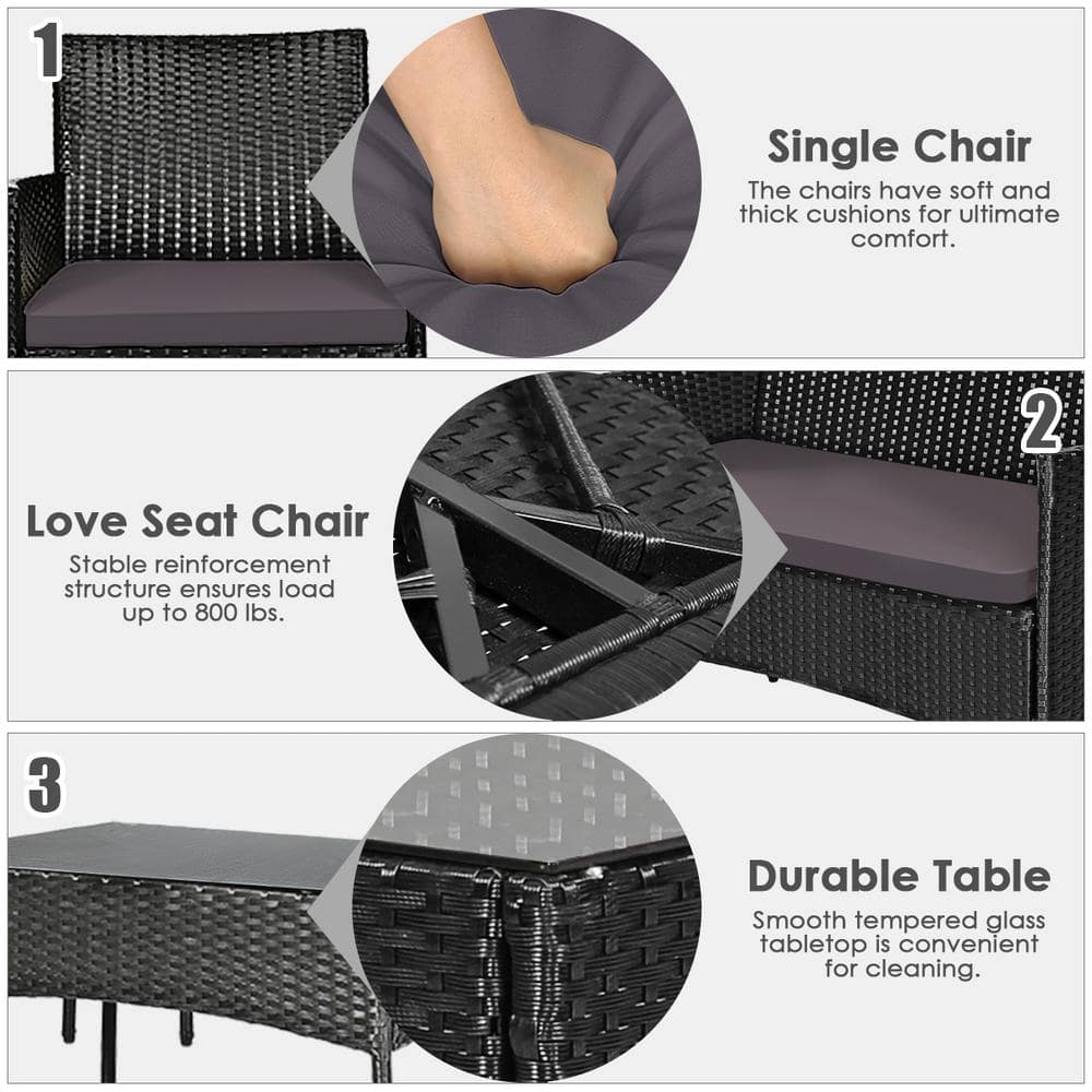 Gray and Off-White 4-Person Rattan Outdoor Sofa Set with Tempered Glass Table