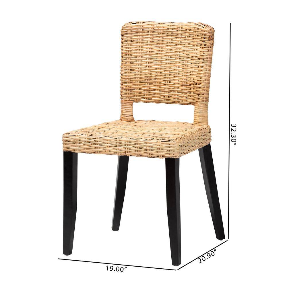 Dermot Dark Brown Wood and Natural Rattan Dining Chair Set