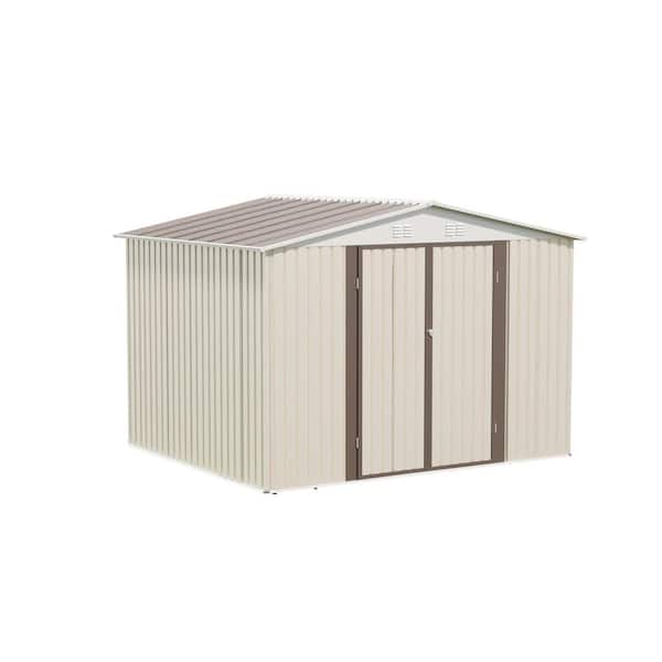 Cream 10 ft. W x 8 ft. D Metal Outdoor Garden Shed With Aluminum Alloy Frame, Hinge Door and Foundation (80 sq. ft. )