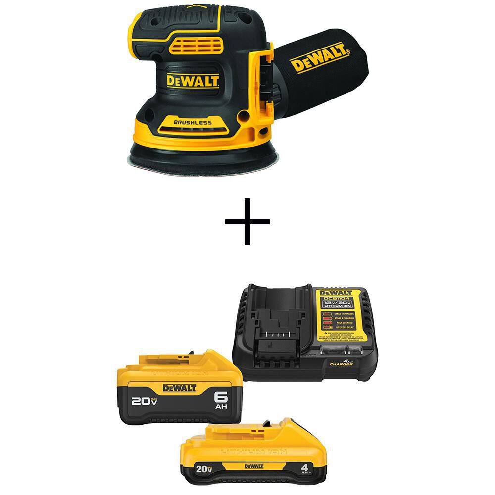 Mellif 5" Cordless Random Orbit Sander - Brushless Motor With 20V Battery & Charger, 6 Speed Settings