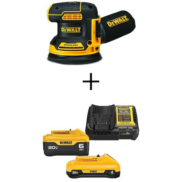 20V MAX XR Cordless Brushless 5 in. Random Orbital Sander, (1) 20V 6.0Ah and (1) 20V 4.0Ah Batteries, and Charger