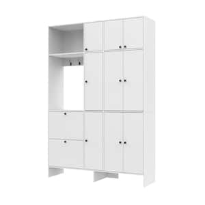 86.6 in. H x 59.1 in. W White Wooden Shoe Storage Cabinet with 9-Doors, 20 Shelves, 2-Drawers & 3 Hooks