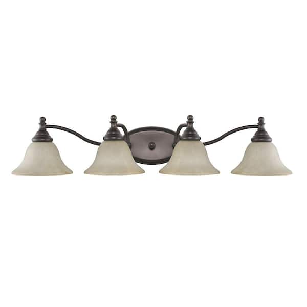 Chloe Lighting Zoey Transitional 4-Light White Wall Bath Vanity Fixture with Rubbed Bronze Alabaster Glass Shade