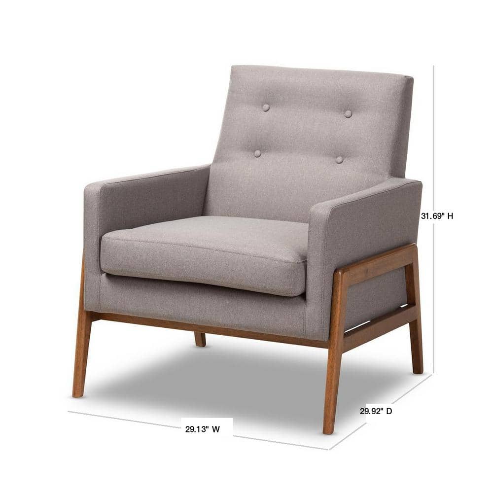 Perris Mid-Century Modern Gray Faux Leather Wood Accent Chair