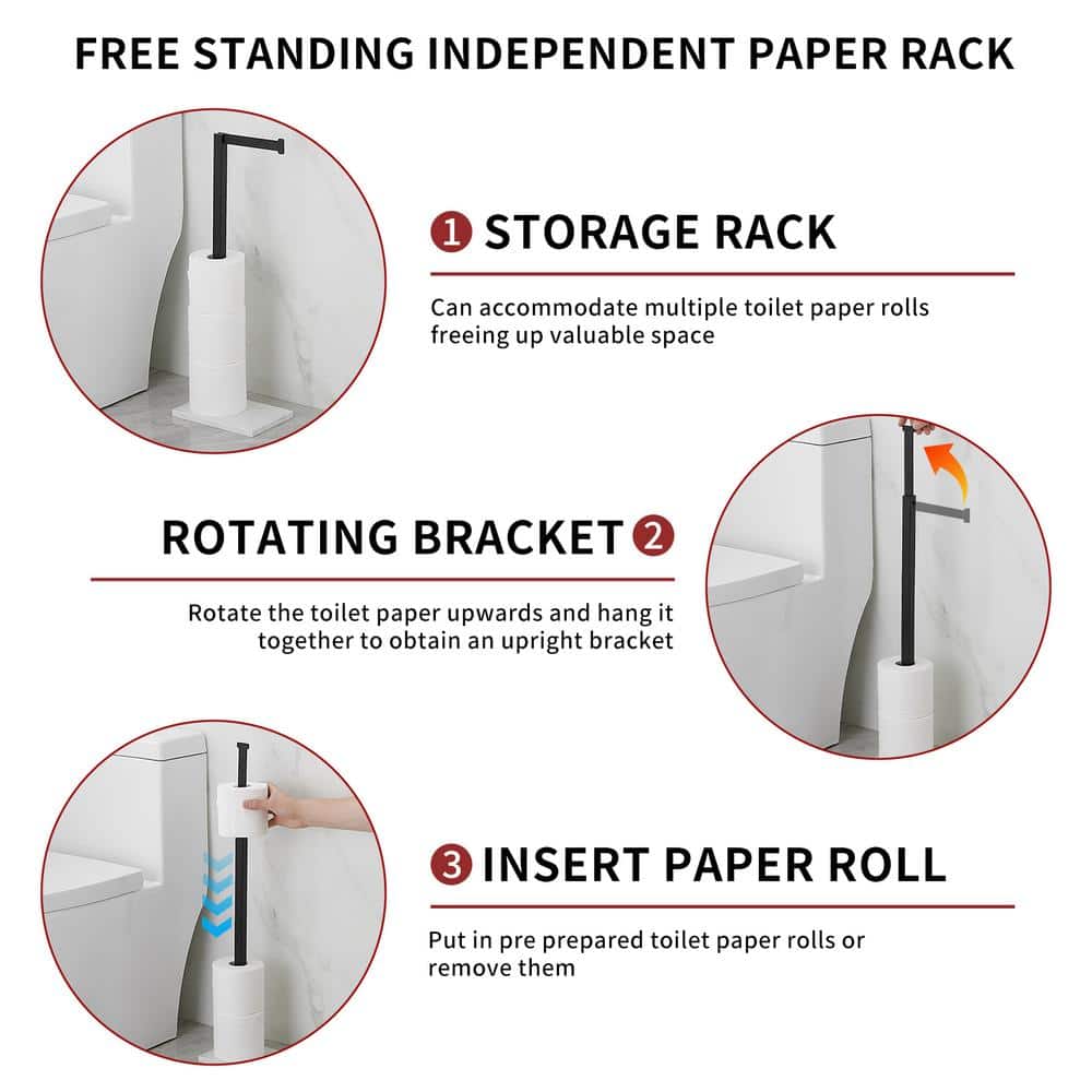 Matte Black Freestanding Toilet Paper Holder with Marble Base
