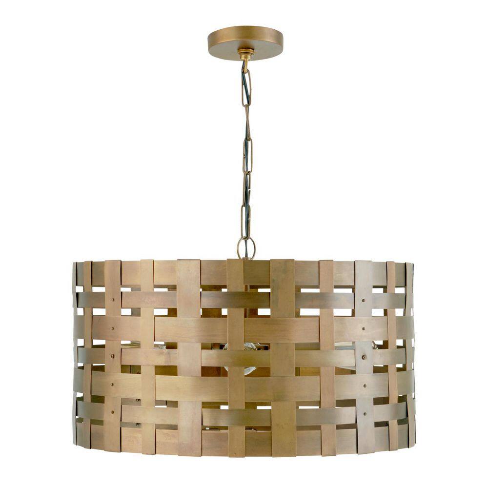 Alta 60-Watt 4-Light Patinaed Brass Pendant Light with Woven Metal Drum Shade and No Bulbs Included price history on PriceWatchPro