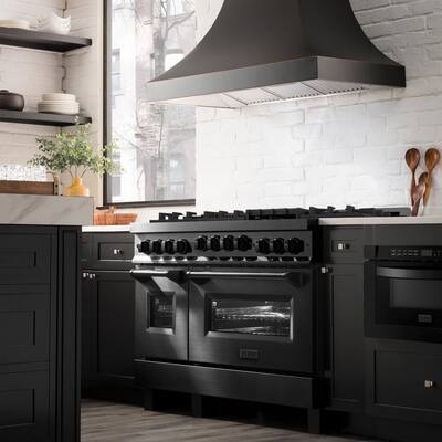 48" 6.0 cu. ft. Double Oven Gas Range with Gas Stove and Gas Oven in Black Stainless Steel