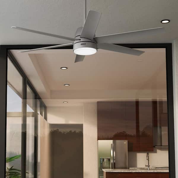 Skysail 60 in. Outdoor Matte Silver Ceiling Fan with Light Kit and Wall Control Included