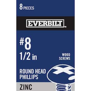 #8 x 1/2 in. Phillips Round Head Zinc Plated Wood Screw (8-Pack)