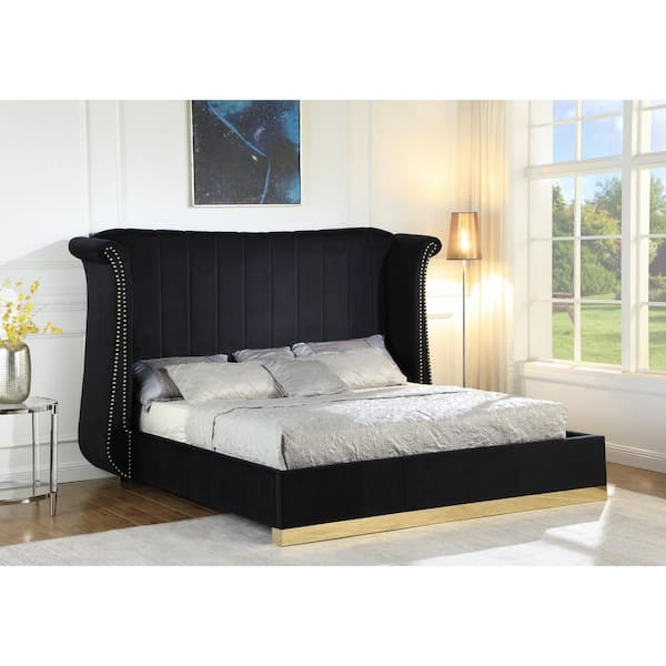 Best Master Furniture Jamie Black California King Platform Bed With Gold Accents Jj022vblkck Best Master Furniture Jamie Black, California King Gold Bed Frame
