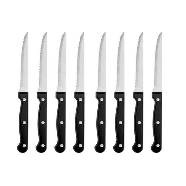 9 in. High Carbon Stainless Steel Full Tang Serrated Edge Steak Knife with Ergonomic Handle (Set of 8)