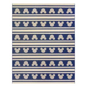 Mickey Mouse Navy/Sand 9 ft. x 13 ft. Striped Indoor/Outdoor Area Rug