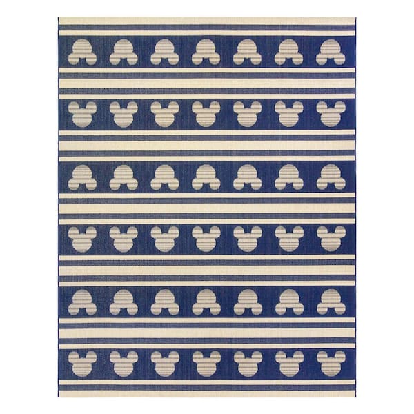 Disney Mickey Mouse Navy/Sand 9 ft. x 13 ft. Striped Indoor/Outdoor Area Rug