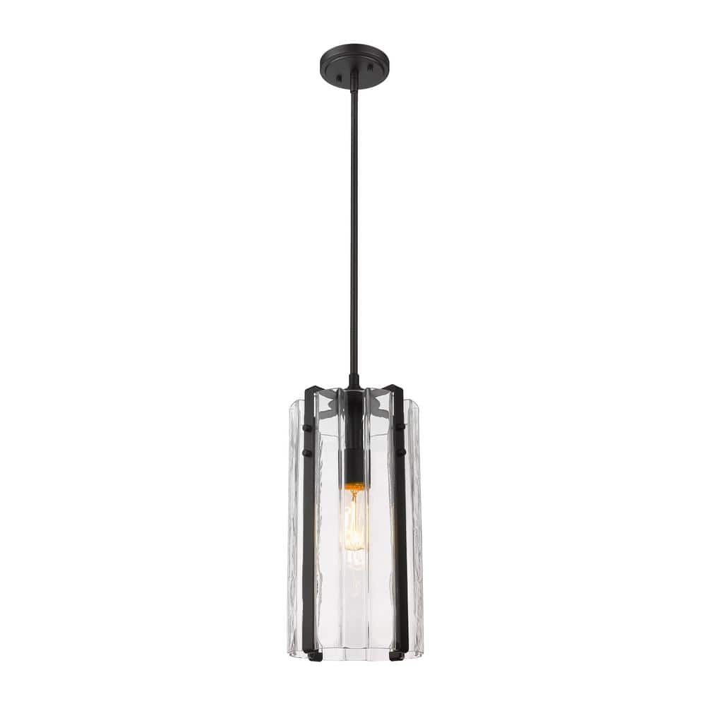 Alverton Matte Black Handcrafted Glass 1-Light Indoor/Outdoor Pendant