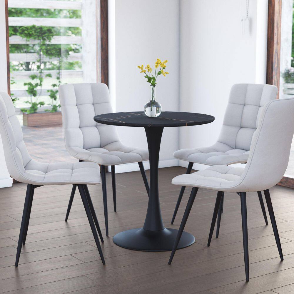 Contemporary Round Marble & Wood Bistro Dining Table