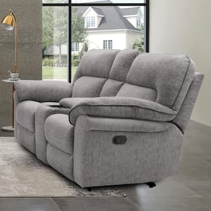 Monku 77 in. Light Gray Polyester 2-Seater Reclining Loveseat with Cup Holder