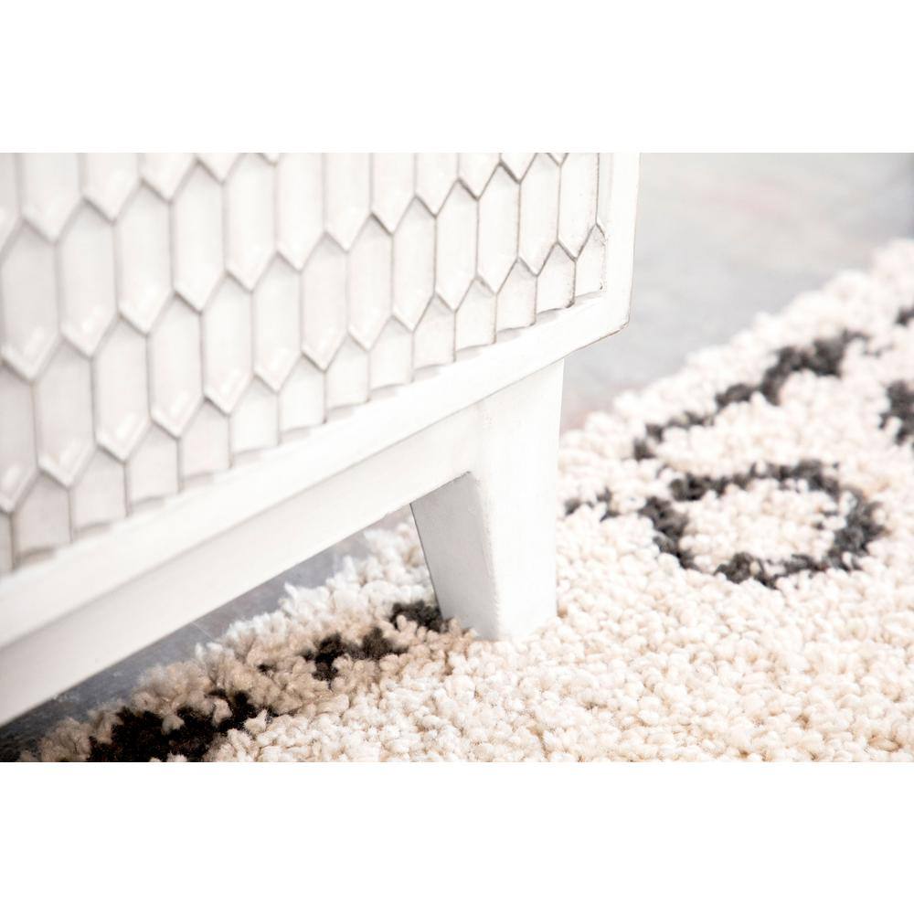 Transitional White 2-Door Accent Cabinet with Geometric Pattern