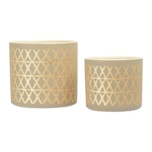 Stoneware Pots with Gold Pattern in Taupe (Set of 2)
