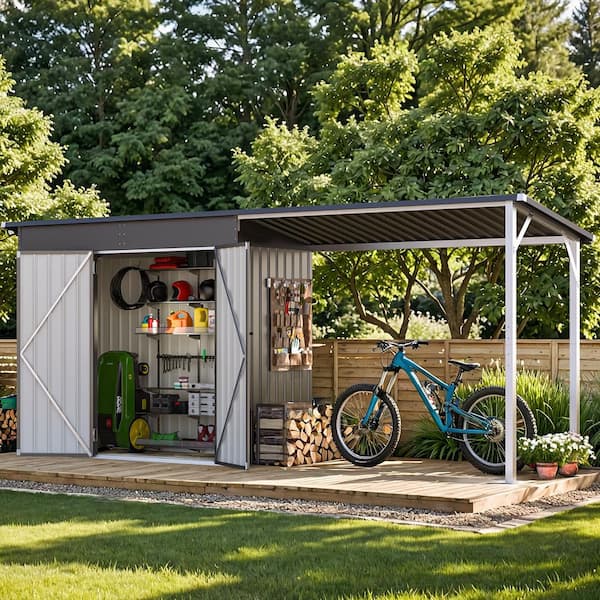 AECOJOY 8 ft. W x 4 ft. D Metal Outdoor Open-Sided Storage Shed