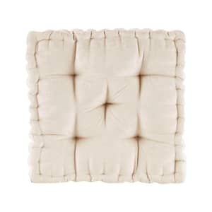 Ivory Scalloped Edge Design Square Poly Chenille Floor Pillow Cushion 20 in. x 20 in. Throw Pillow