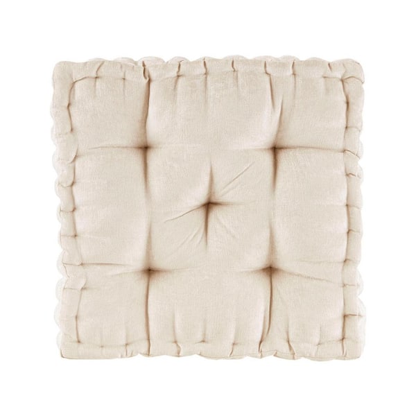 Tatahance Ivory Scalloped Edge Design Square Poly Chenille Floor Pillow Cushion 20 in. x 20 in. Throw Pillow