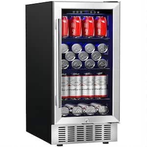 15 in. Single Zone 94-Cans 12 oz. Beverage Cooler in Stainless Steel with Safety Locks
