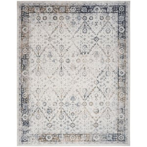 Astra Machine Washable Ivory Blue 8 ft. x 10 ft. Distressed Traditional Area Rug