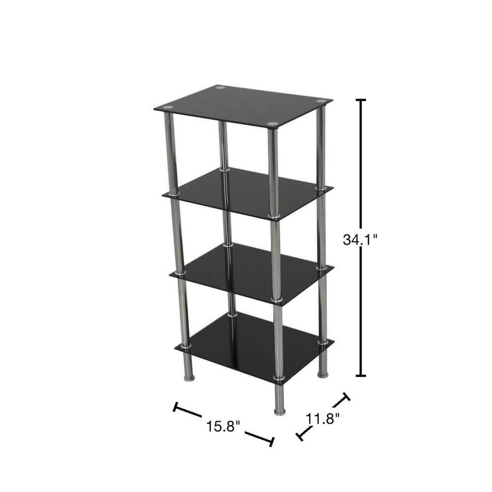 Black Glass and Chrome 4-Tier Shelving Unit