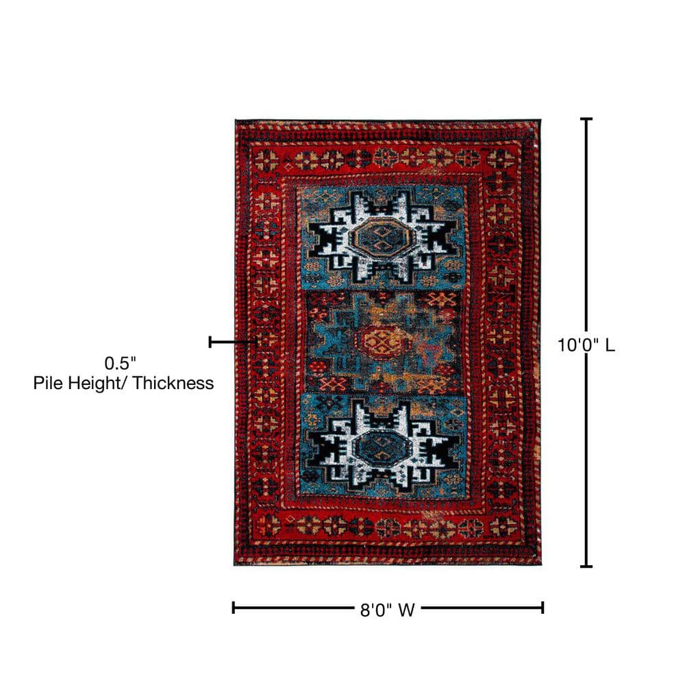 Vintage Red and Light Blue Persian Style 8' x 10' Area Rug