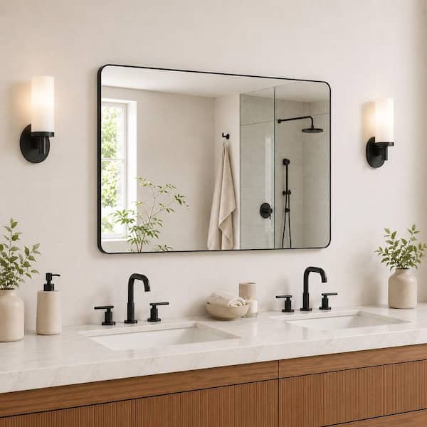 48 in. W x 36 in. H Rectangular Framed Wall Bathroom Vanity Mirror in Matte Black