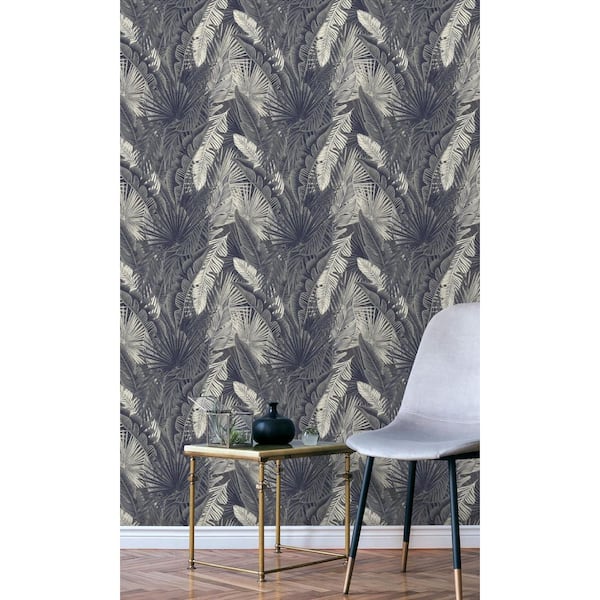 Walls Republic Dark Grey Bold Tropical Leaves Machine Washable, 57 .  Non-Woven, Non-Pasted Double Roll Wallpaper R7907 - The Home Depot