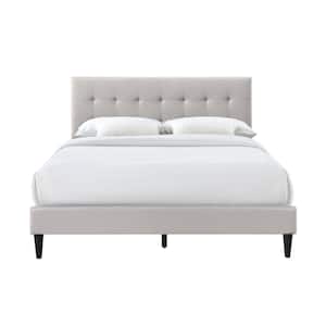 Westwood Sand Beige Upholstered Queen Platform Bed with Tufted Rectangle Headboard