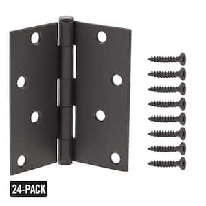 4 in. Square Corner Matte Black Door Hinge Value Pack (24-Pack)