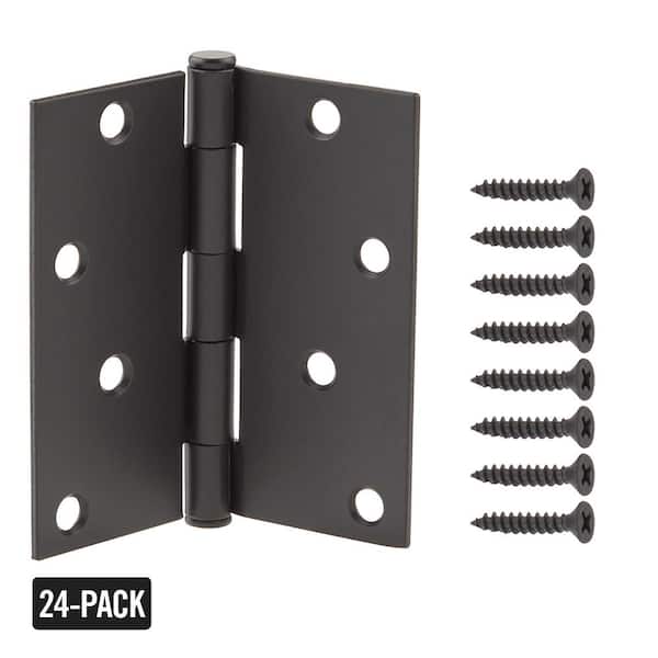 Everbilt 4 in. Square Corner Matte Black Door Hinge Value Pack (24-Pack)