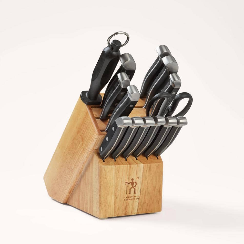 HENCKELS Statement 15-Piece Kitchen Knife Set with Block, Chef Knife, Steak Knife set, Kitchen Knife Sharpener, Light Brown, Stainless Steel