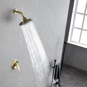 BabyBreath 6-Spray Patterns with 1.8 GPM 8 in. Wall Mount Rain Fixed Shower Head in Brushed Gold
